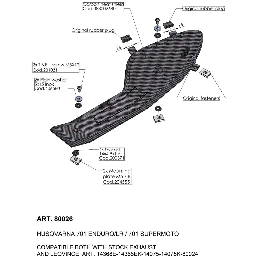 HUSQVARNA 701 ENDURO / SUPERMOTO LeoVince Exhaust Carbon Heat Shield 2016-2024