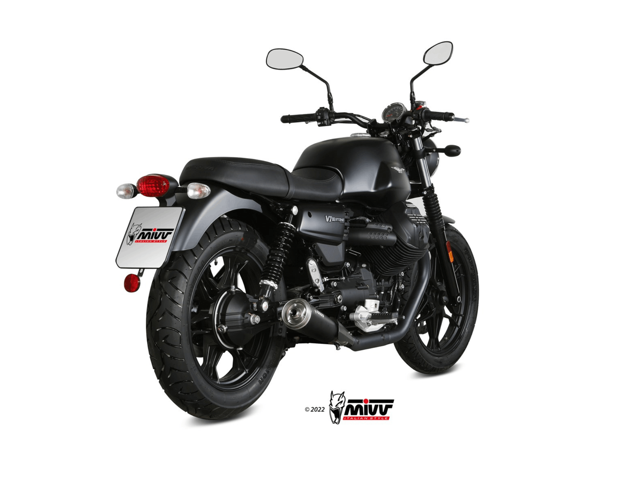 MOTO GUZZI V7 III MIVV Exhaust GHIBLI Black Slip-On Silencers 2017-2020 - Image 3