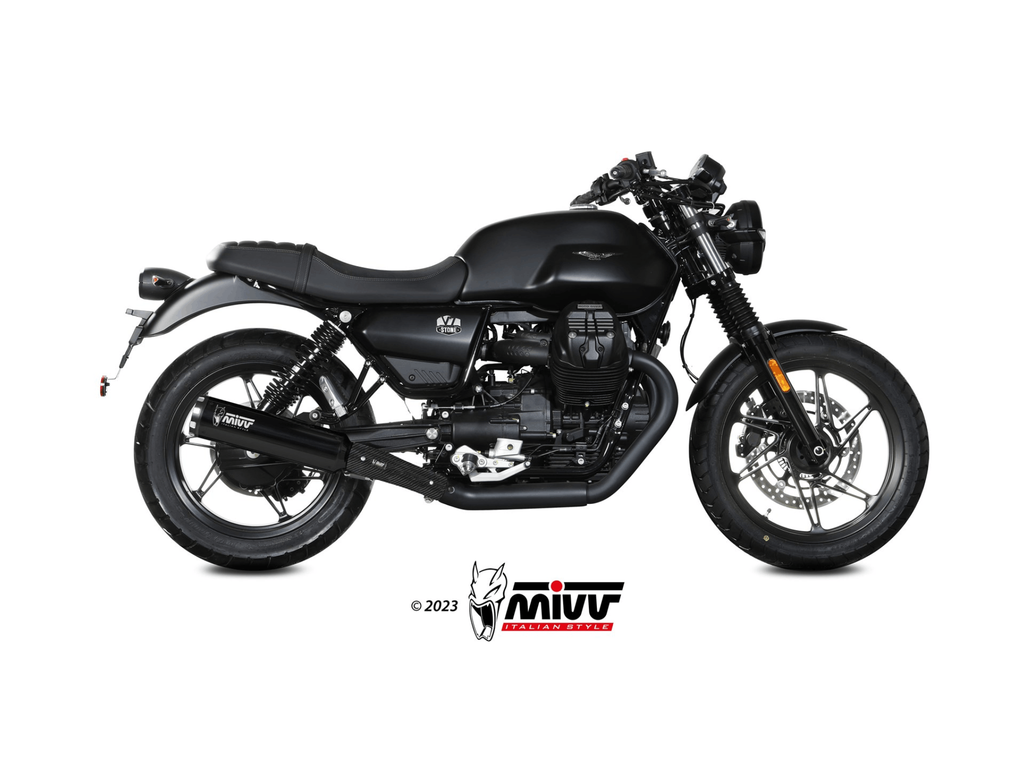 MOTO GUZZI V7 STONE MIVV Exhaust HR-1 Black Slip-On Silencers 2021-2024 - Image 2