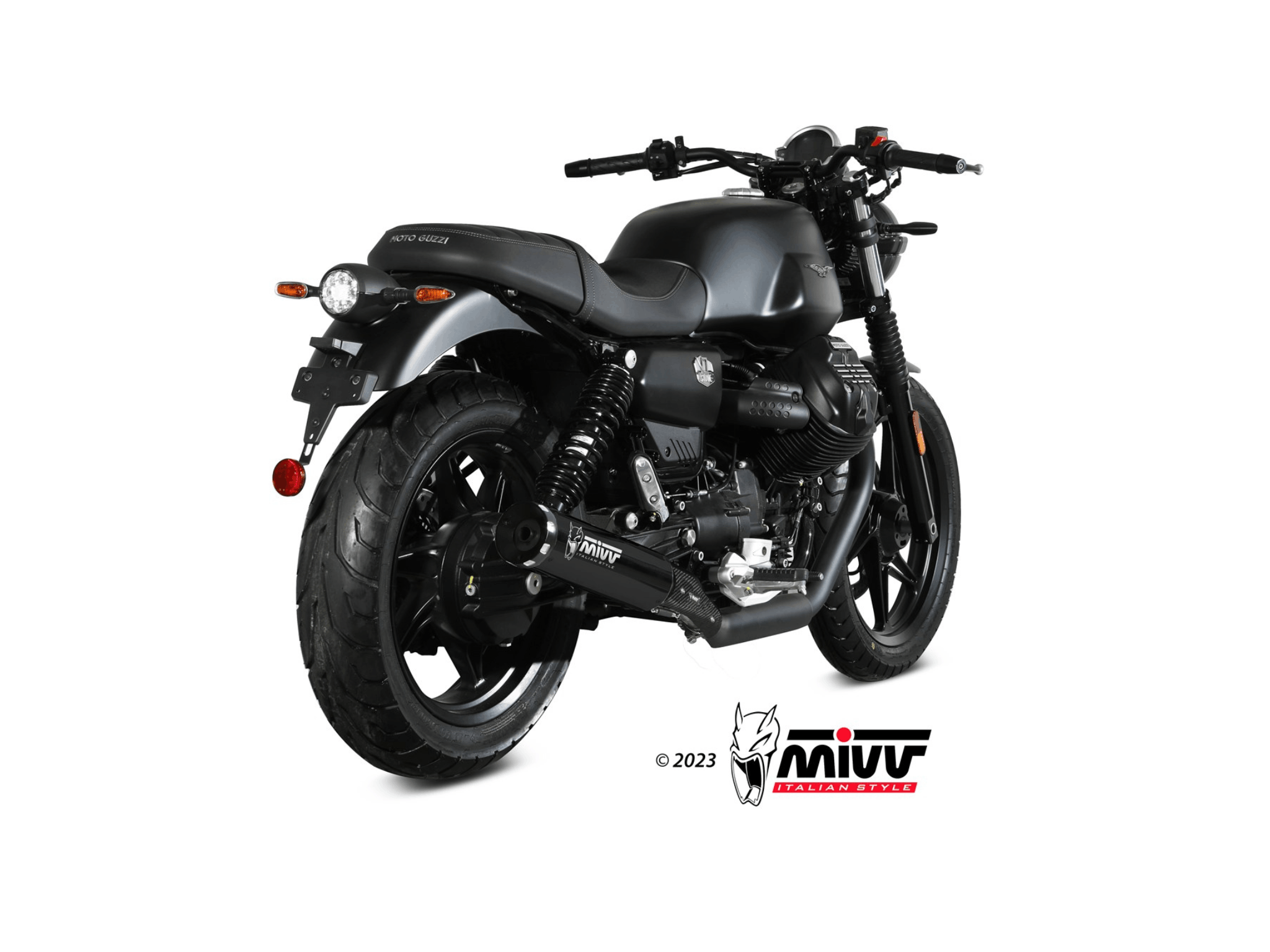 MOTO GUZZI V7 STONE MIVV Exhaust HR-1 Black Slip-On Silencers 2021-2024 - Image 3