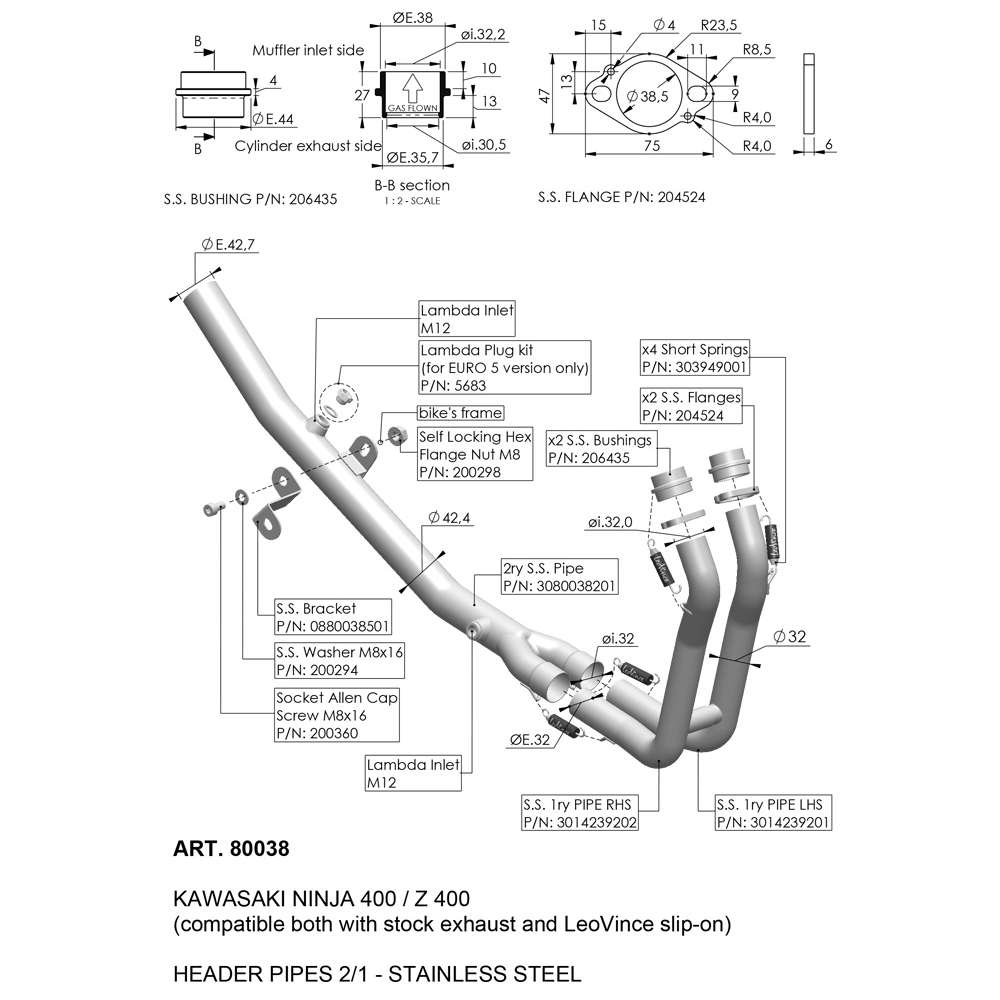 KAWASAKI NINJA 400 LeoVince Exhaust HEADER PIPES 2022-2023