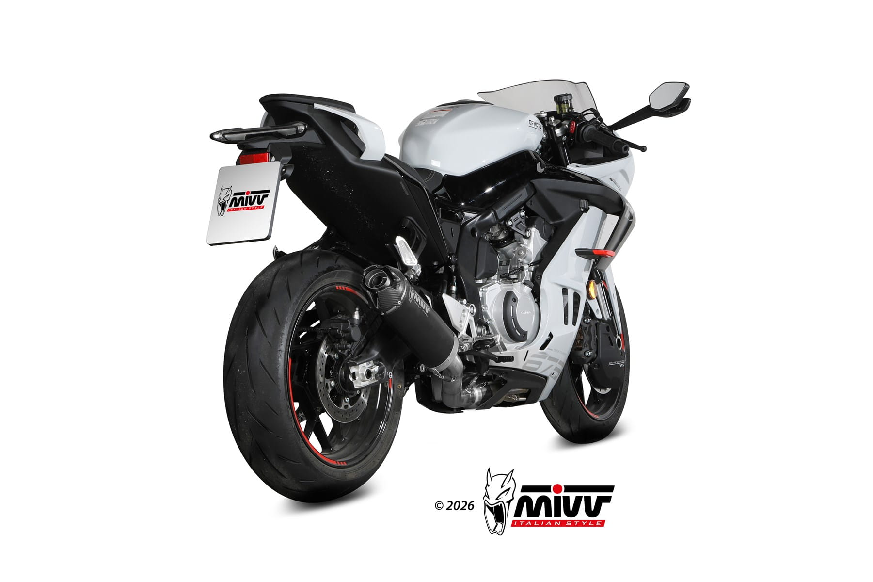 CF MOTO 675 SR-R MIVV Exhaust Complete System with AK-1 Black Silencer 2025-2026 - Slika 3