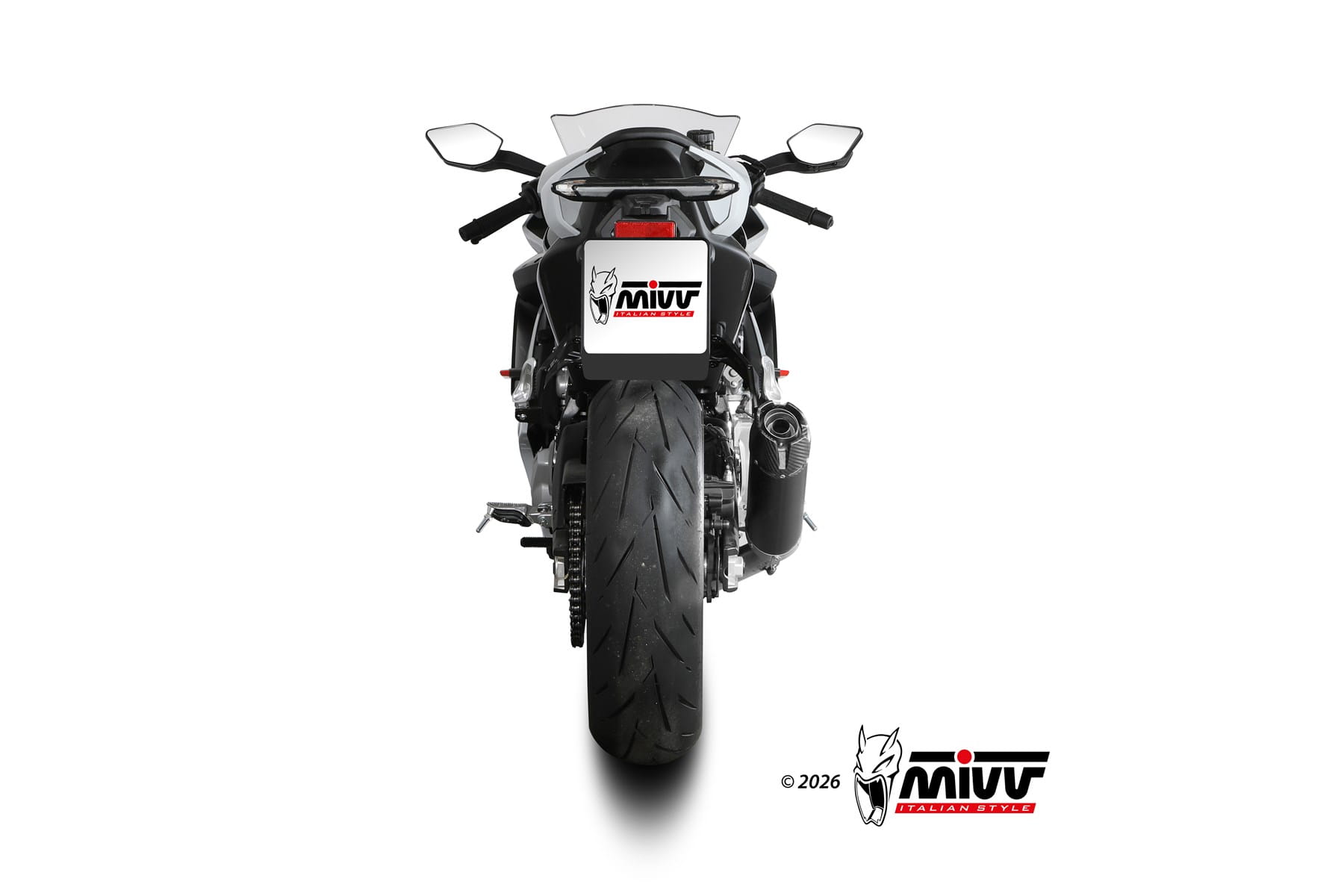 CF MOTO 675 SR-R MIVV Exhaust Complete System with AK-1 Black Silencer 2025-2026 - Slika 4